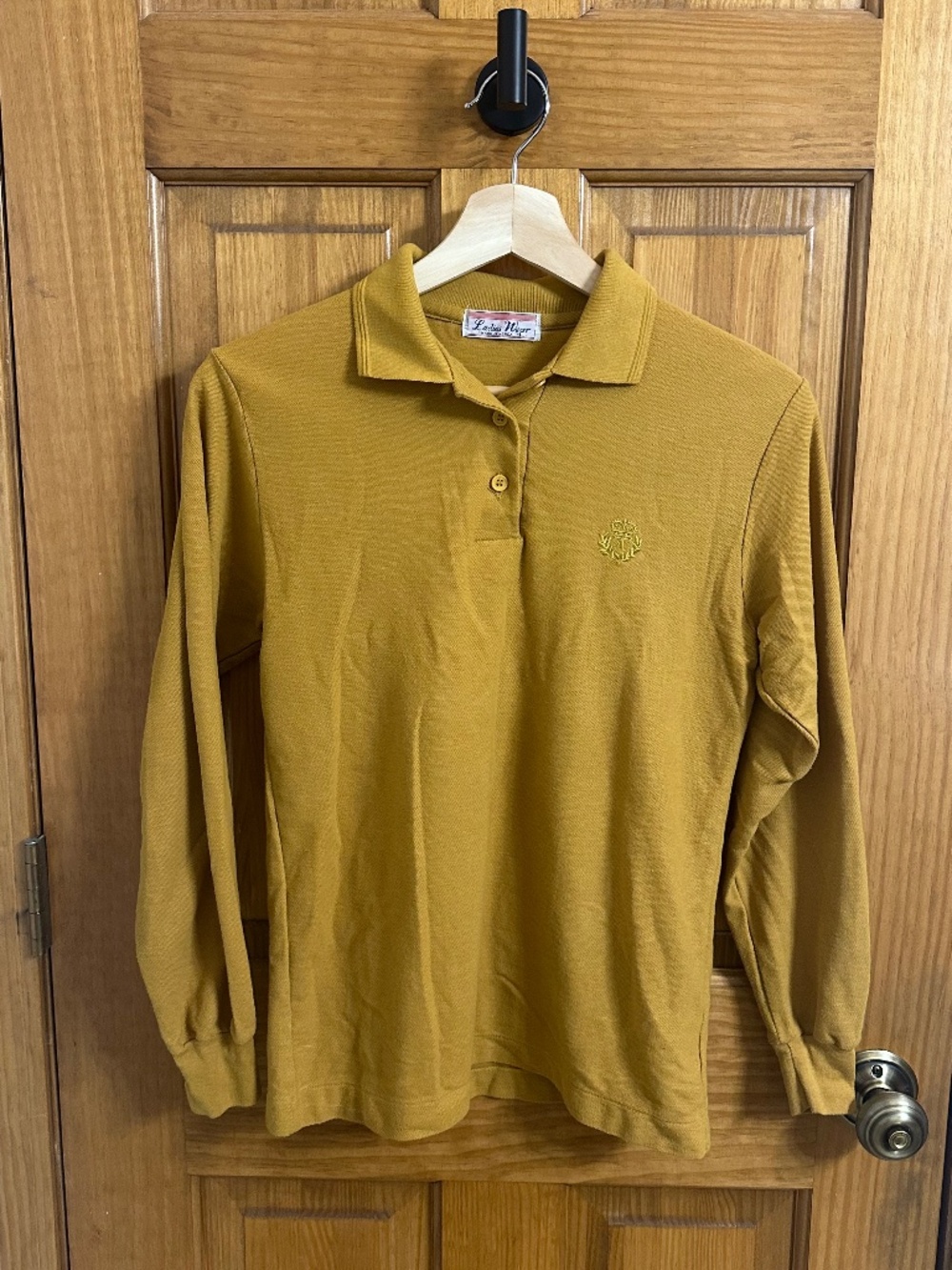 Vintage women's mustard yellow long sleeve polo